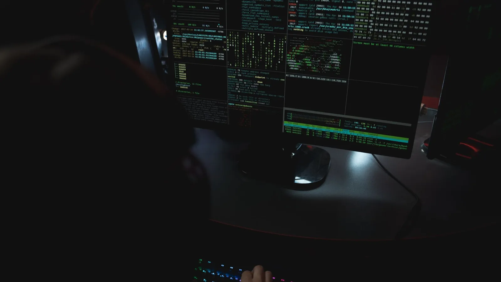 Developer looking at code with security warning overlay